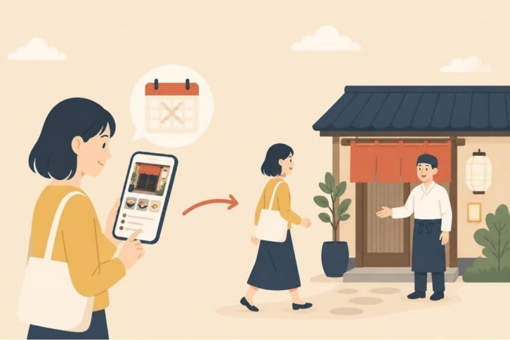 更新日を気にせずお店に向かうお客さんのイラスト