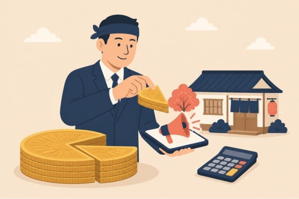 売上の一部を広告費に回すイラスト